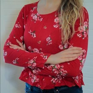 Red floral blouse